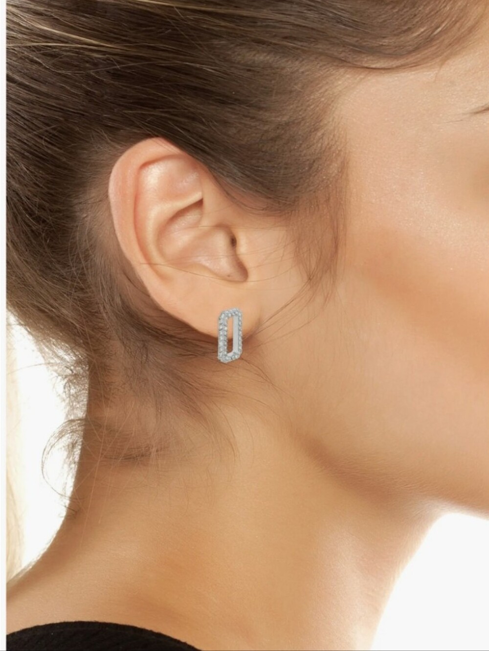 All Saints Silvertone Pavé Crystal Rectangle Hoop Earrings New In Box